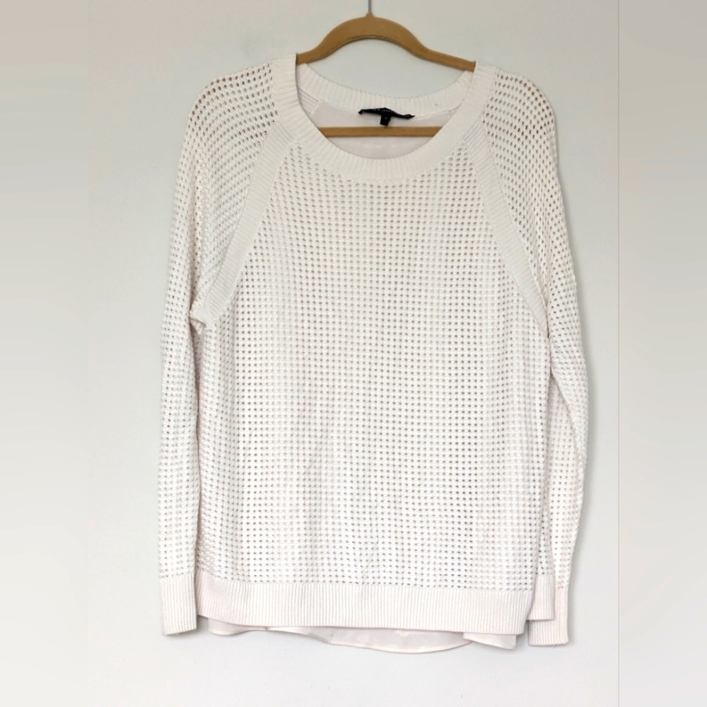 St. John White Knit Sweater Wool Cashmere Silk Sz M